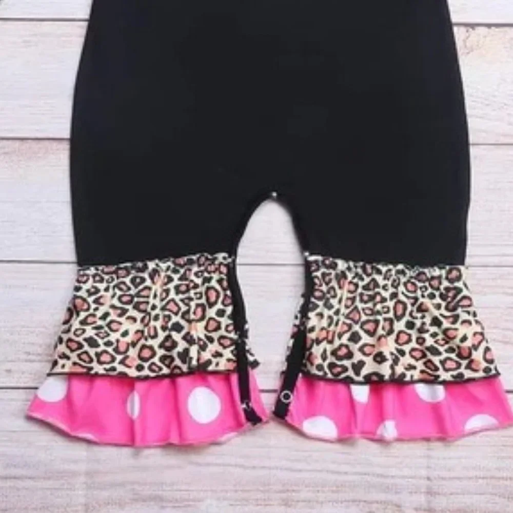 Boutique Baby Girls Leopard Print Minnie Mouse Ruffle Romper Jumpsuit